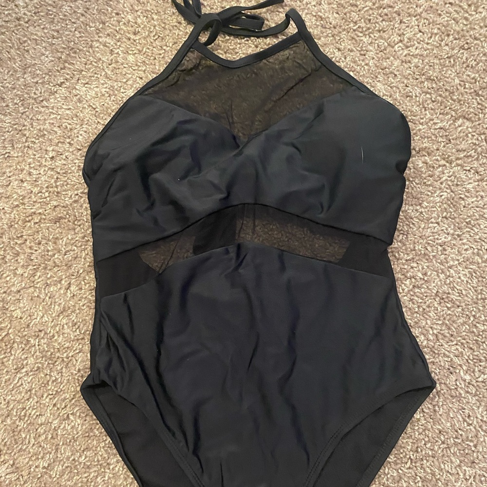 High neck/mesh one piece